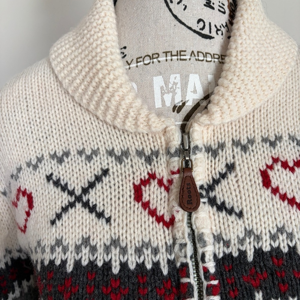 Roots Cowichan Wool Zip Up Sweater Cottagecore 100% Lambswool - Picture 5 of 8